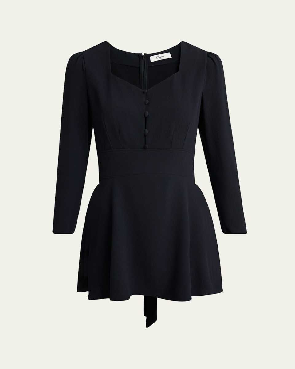 Button-Front Long-Sleeve Mini Dress